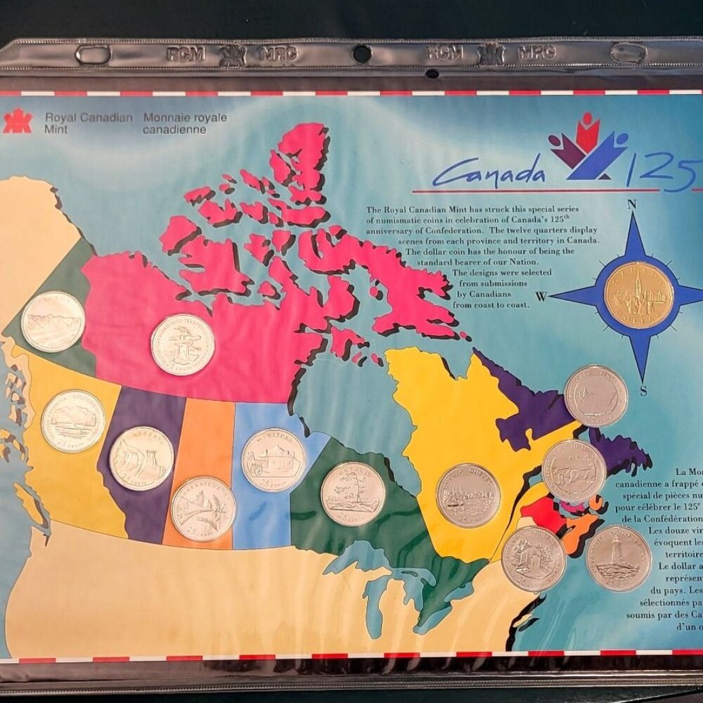 Collectible Vintage 1992 'Canada 125' Commemorative 1 Dollar and 25 Cents coins